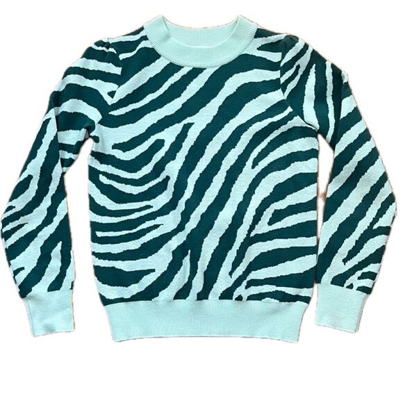 Sugar Lips Zebra Print Crew Neck Sweater Green Size XS - Picture 1 of 6